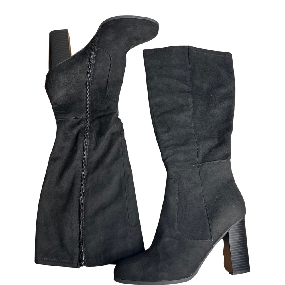 Style & Co Addy Heeled Knee High Boots Size 11 Black Faux Suede Casual Career